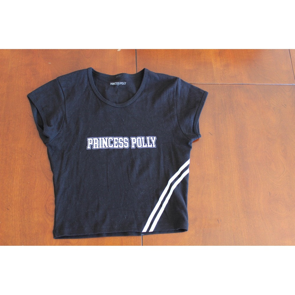 Princess Polly Black Graphic Baby Tee Short Sleeve Crop Top Logo Small